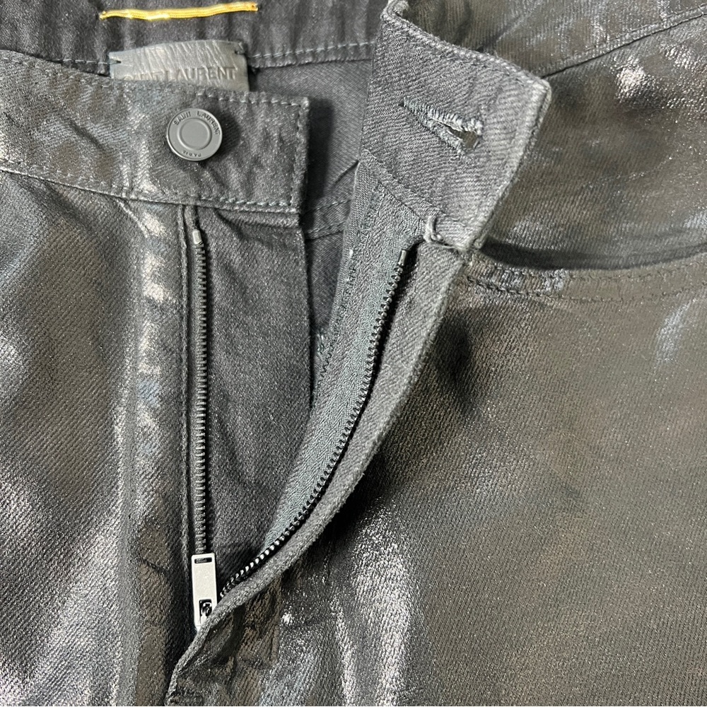 SAINT LAURENT Paris Coated Black Skinny Jeans 29 Made in Japan Luxe Rock Chic - Picture 10 of 15